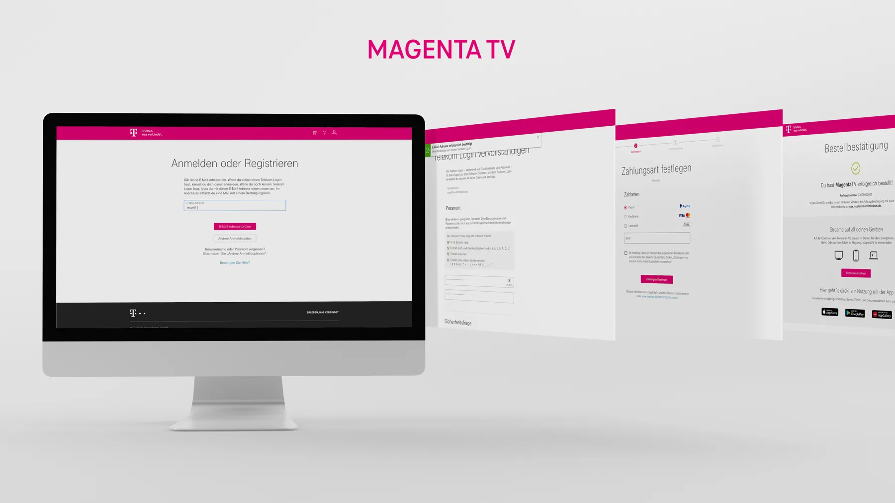 Screenshots des Checkoutprozesses der Plattform.
