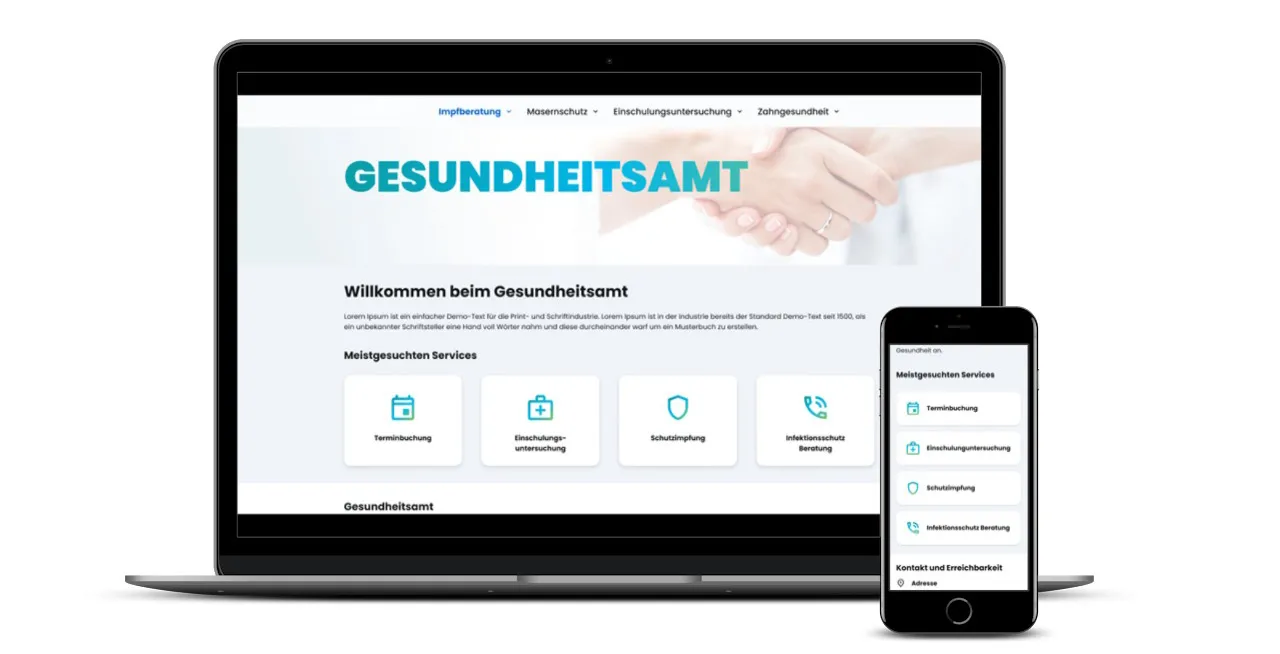 Ansicht eines Laptops und eines Smartphones, die das Bürgerportal zeigen.
